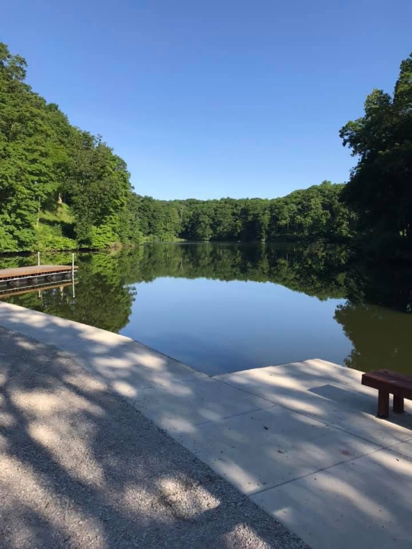 Wooded shoreline at Ramsey Lake State Recreation Area